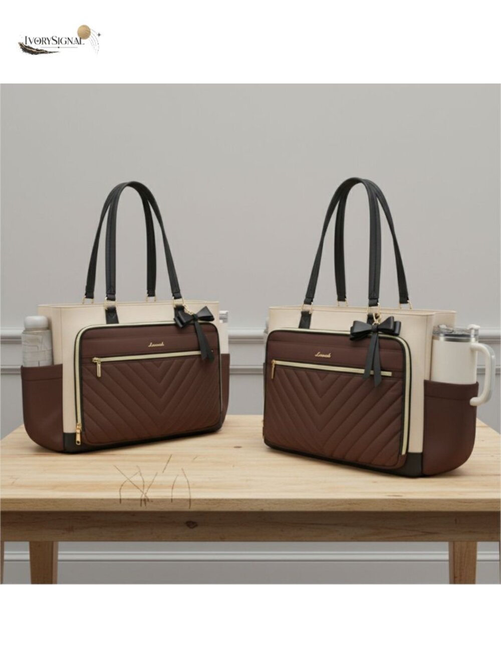 Waterproof Laptop Tote Bag, 15.6 Inch Padded Shoulder Bag with Cup Holder,